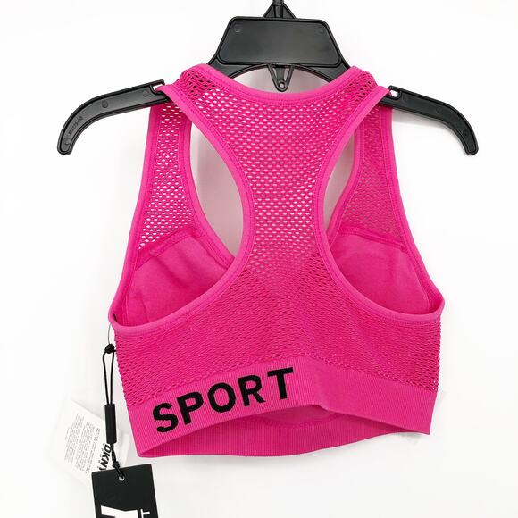 DKNY SPORT Women's Sports Bra XS Hot Pink Mesh-Back Medium-Impact NWT - Picture 5 of 10